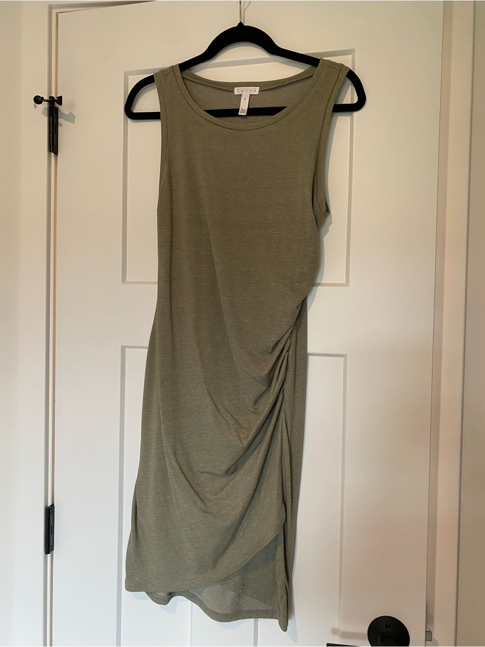Leith Olive Sleeveless Midi Dress with Side Ruching